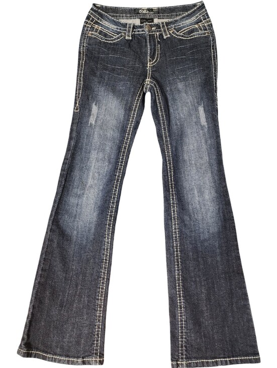 Cello Denim - CELLO Size 5 Bling Pocket Bootcut Flare Jeans Contrast Stitch 28x31 Low Rise